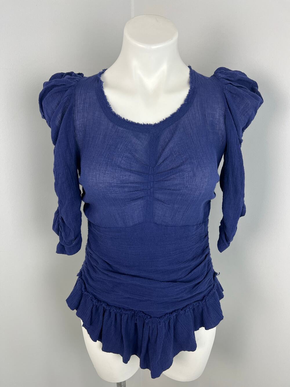 Isabel Marant Etoile 100% Cotton Puff Sleeve Top in Blue Size 2